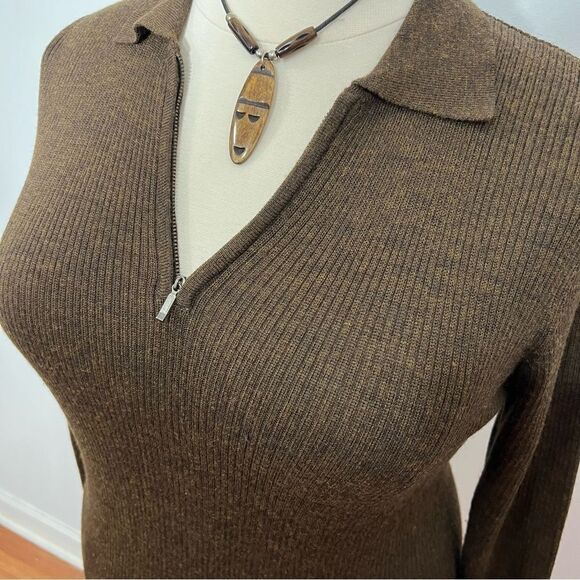 Vintage Pendleton Brown Ribbed Knit Half Zip Front Sweater -- L - Picture 6 of 10